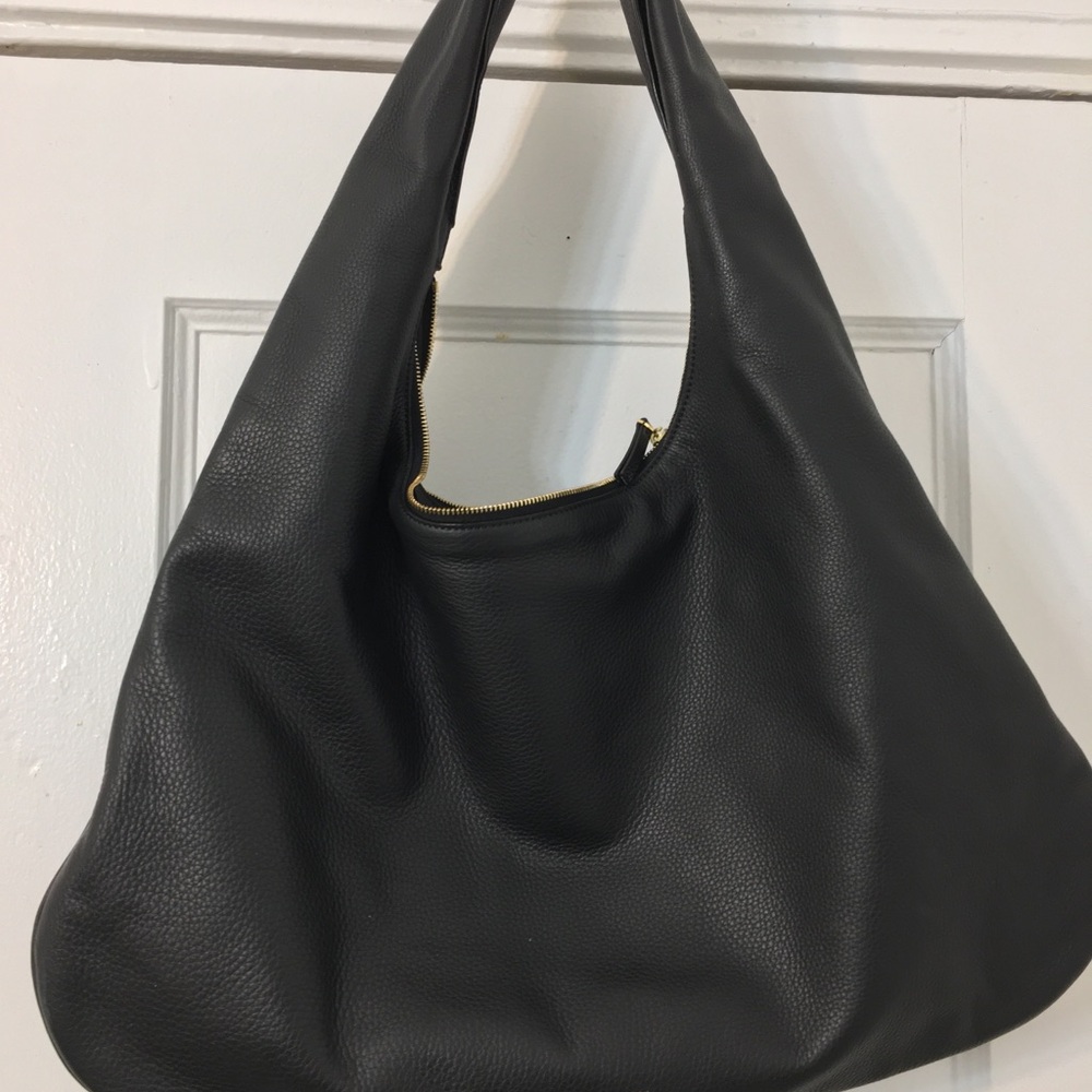 The Row Black Pebbled Leather Slouch Shoulder Bag